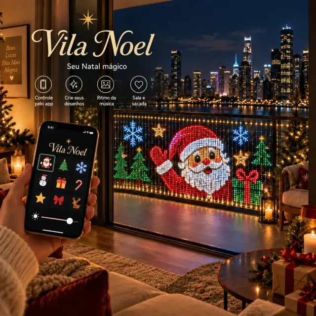 Cortina de LED de Natal na sacada